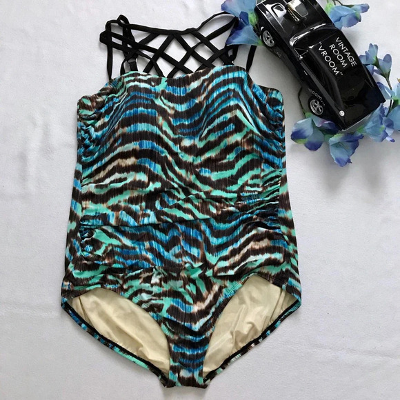 Coastal Blue NWOT One Piece Swim Suit Women 1X - Picture 2 of 14